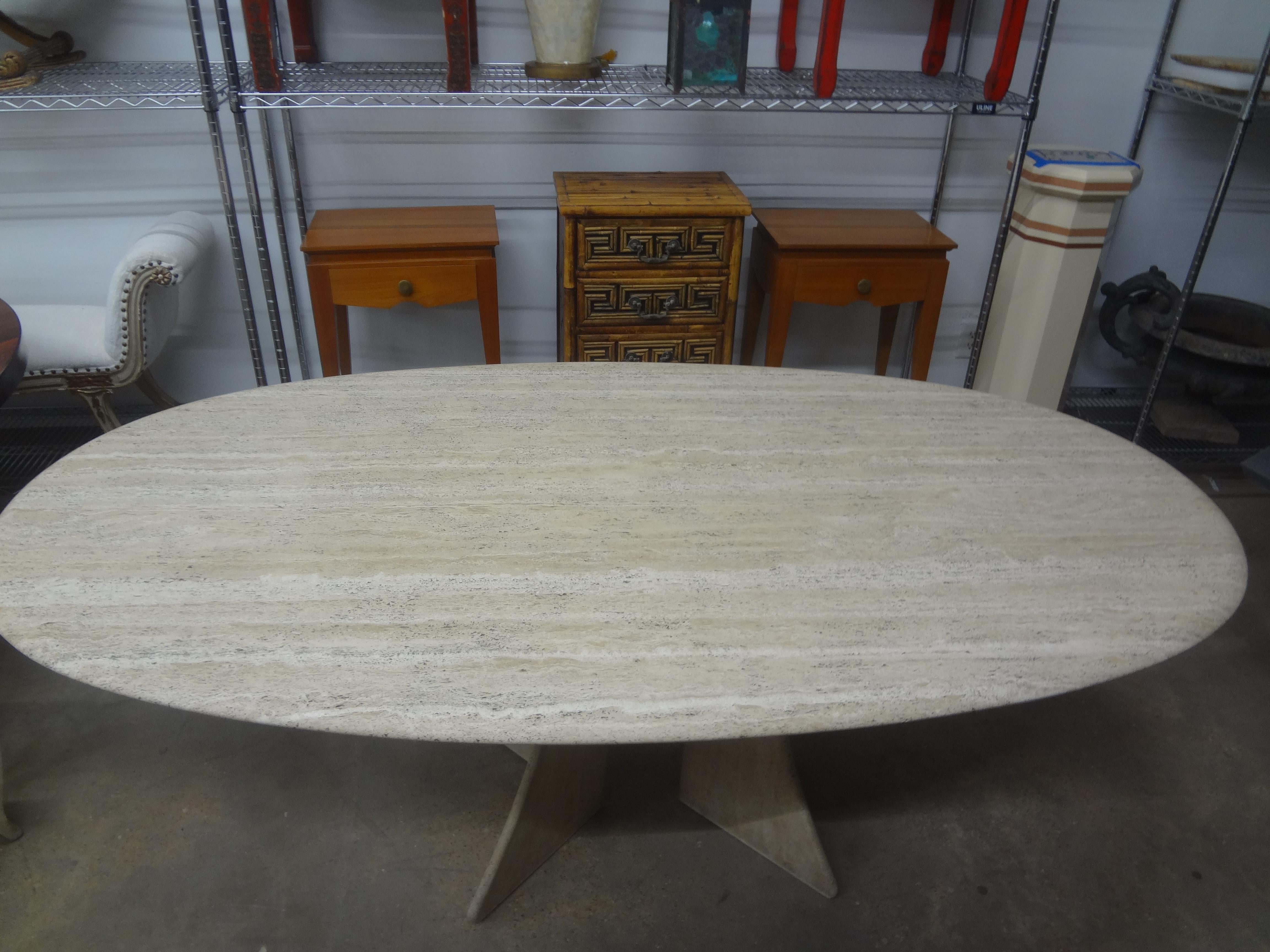 Italian Modern Oval Travertine Dining Table Attributed to Angelo Mangiarotti 3
