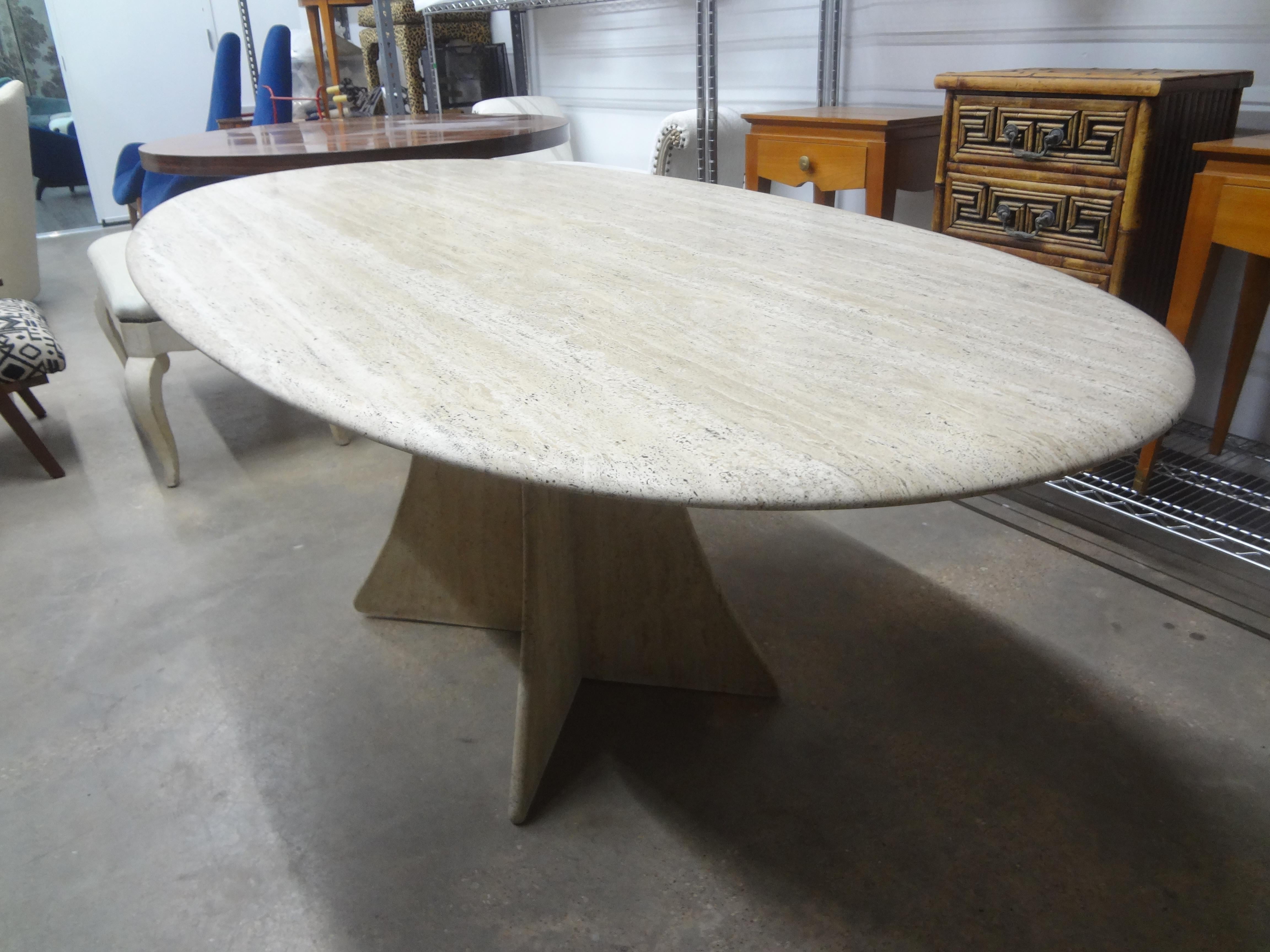 Italian Modern Oval Travertine Dining Table Attributed to Angelo Mangiarotti 4