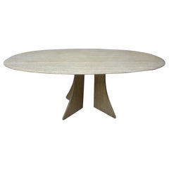 Italian Modern Oval Travertine Dining Table Attributed to Angelo Mangiarotti