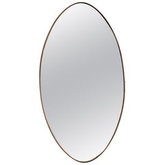 Italian Modern Oval Wall Mirror with Brass Frame after Gio Ponti