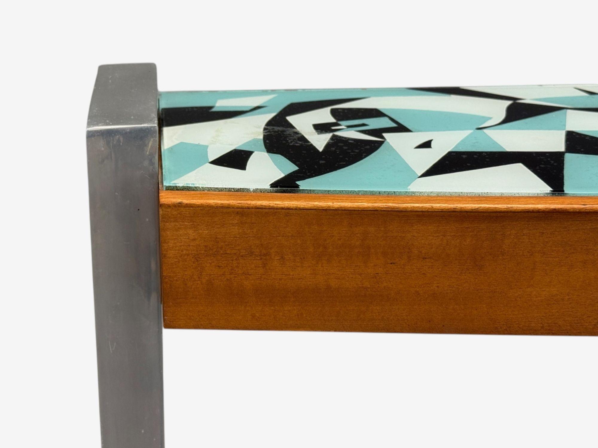 Italian Modern, Painted Glass, Ash Wood, Metal, Console Table, Italy, 1960s For Sale 1