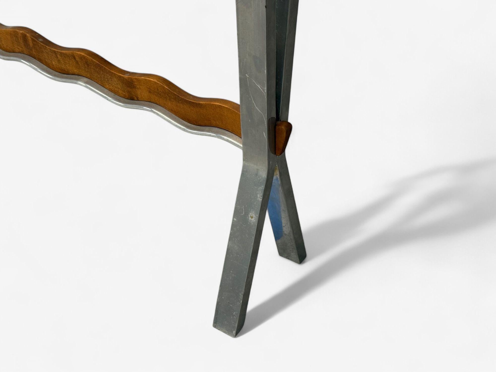 Italian Modern, Painted Glass, Ash Wood, Metal, Console Table, Italy, 1960s For Sale 4