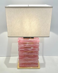 Pareja de lámparas de latón de cristal de Murano rosa de Architectural Modern de diseño urbano italiano