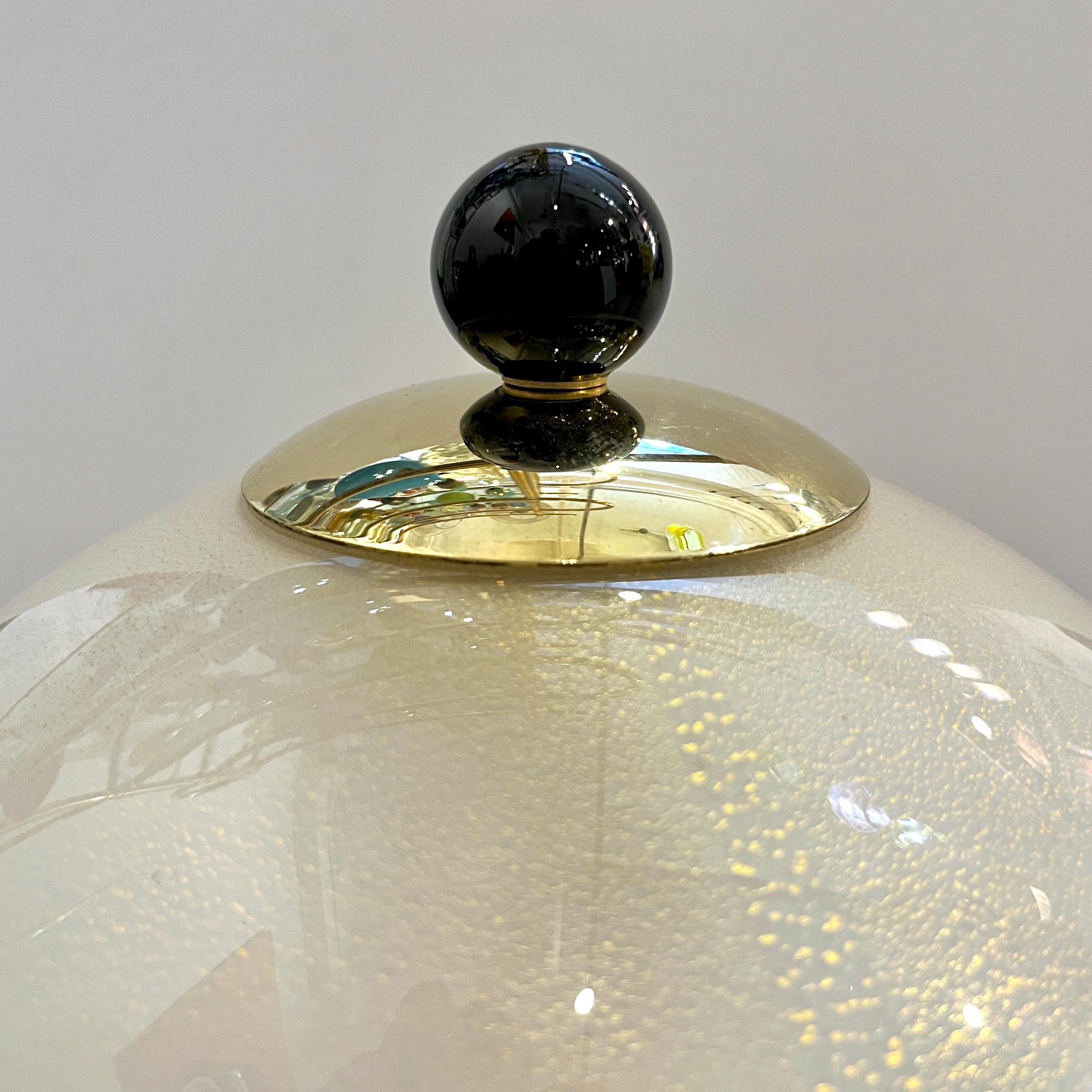 Italian Modern Pair of Art Deco Design Black White Gold Murano Glass Dome Lamps 8