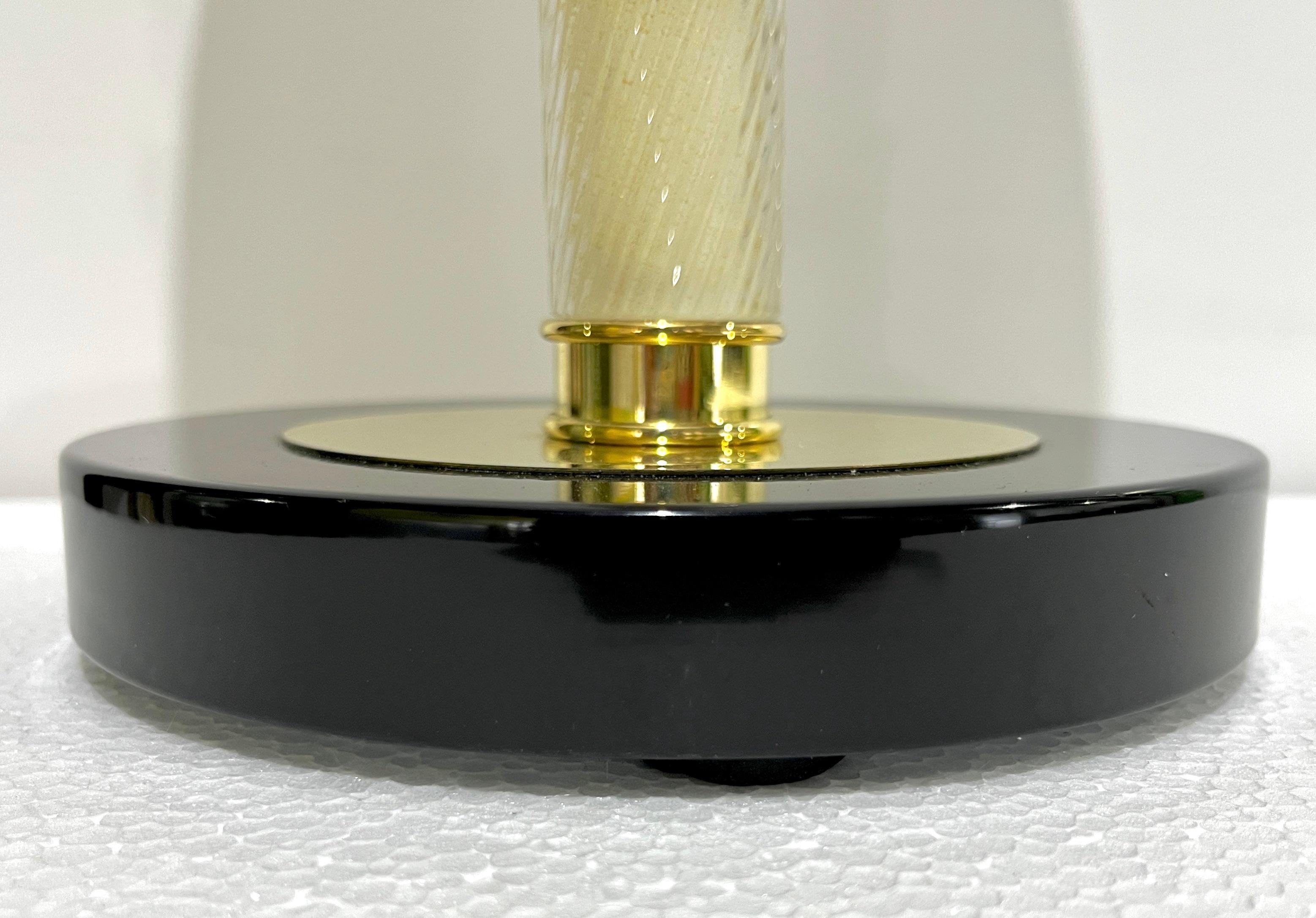Italian Modern Pair of Art Deco Design Black White Gold Murano Glass Dome Lamps 11