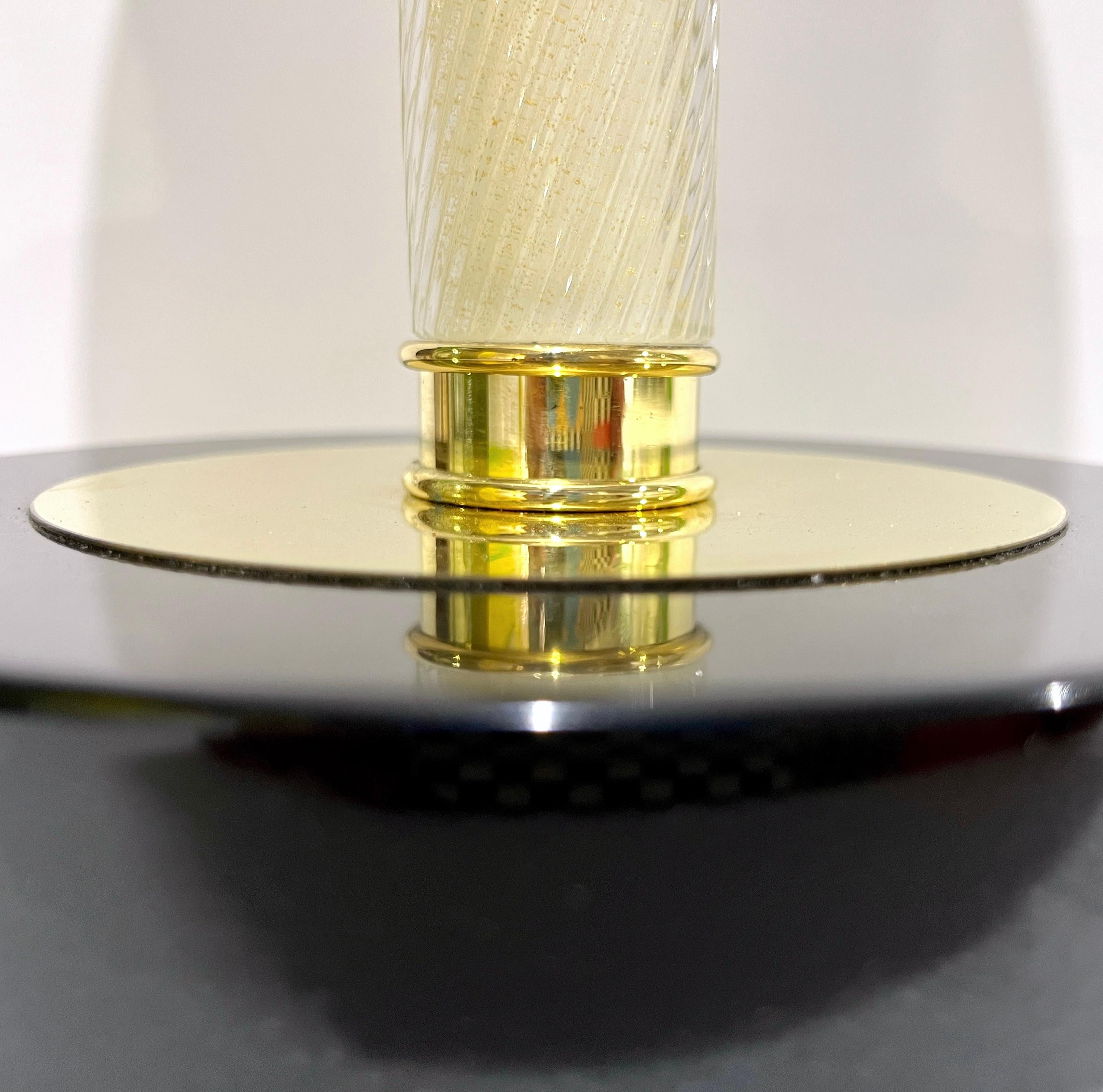 Lacquered Italian Modern Pair of Art Deco Design Black White Gold Murano Glass Dome Lamps