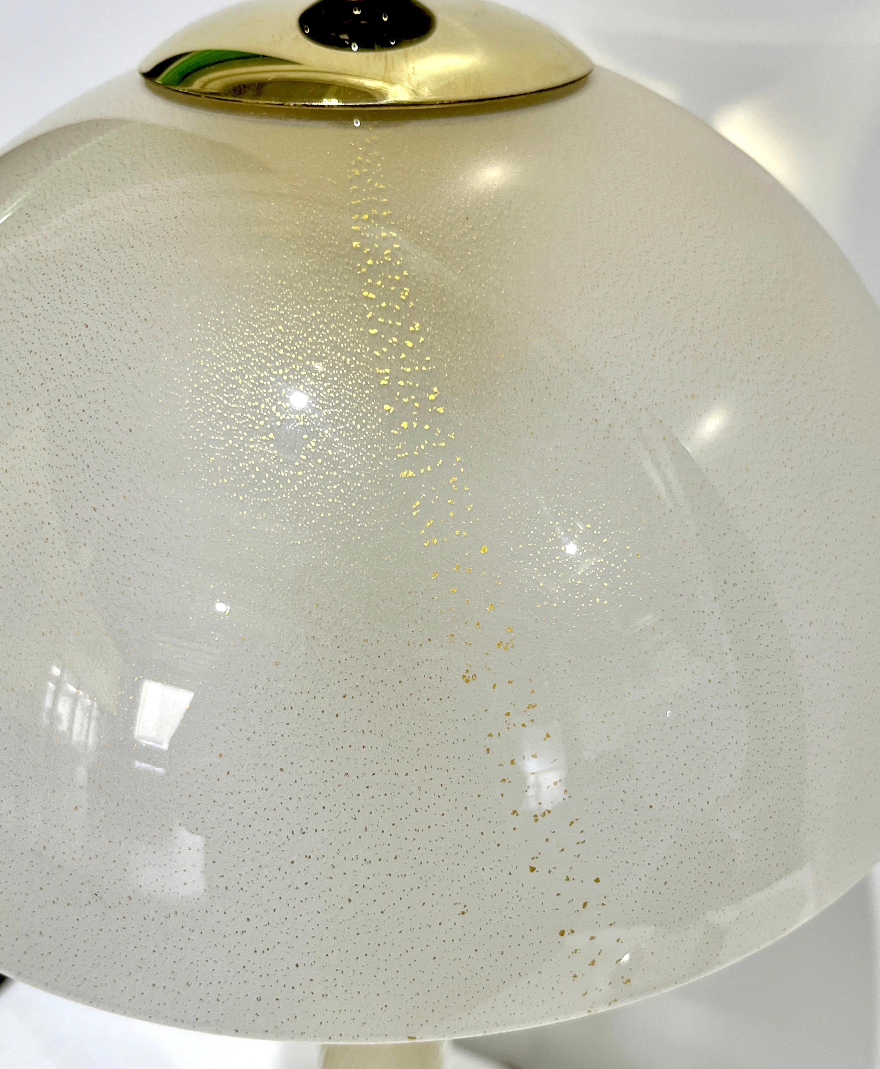 Contemporary Italian Modern Pair of Art Deco Design Black White Gold Murano Glass Dome Lamps