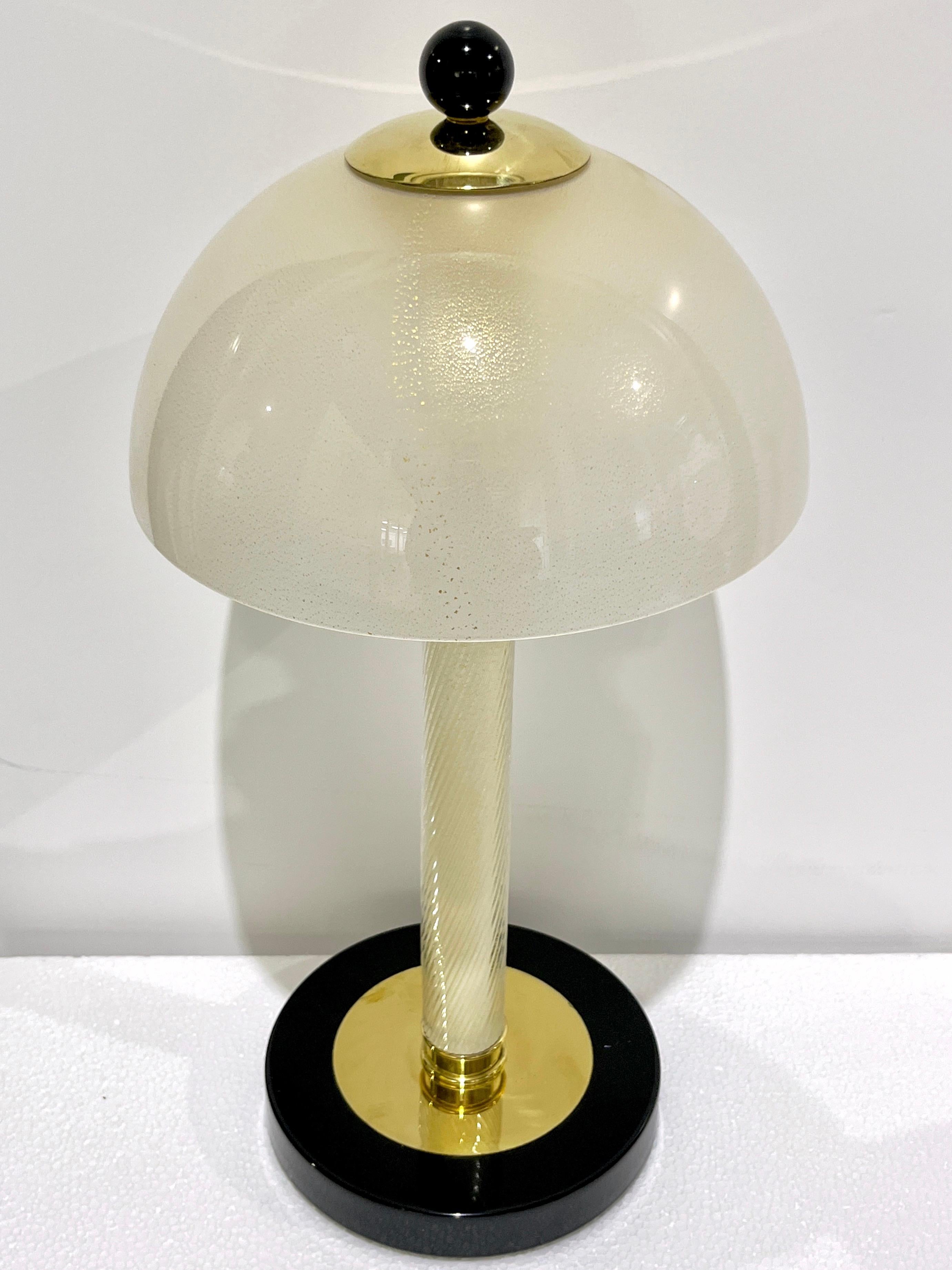 Italian Modern Pair of Art Deco Design Black White Gold Murano Glass Dome Lamps 1