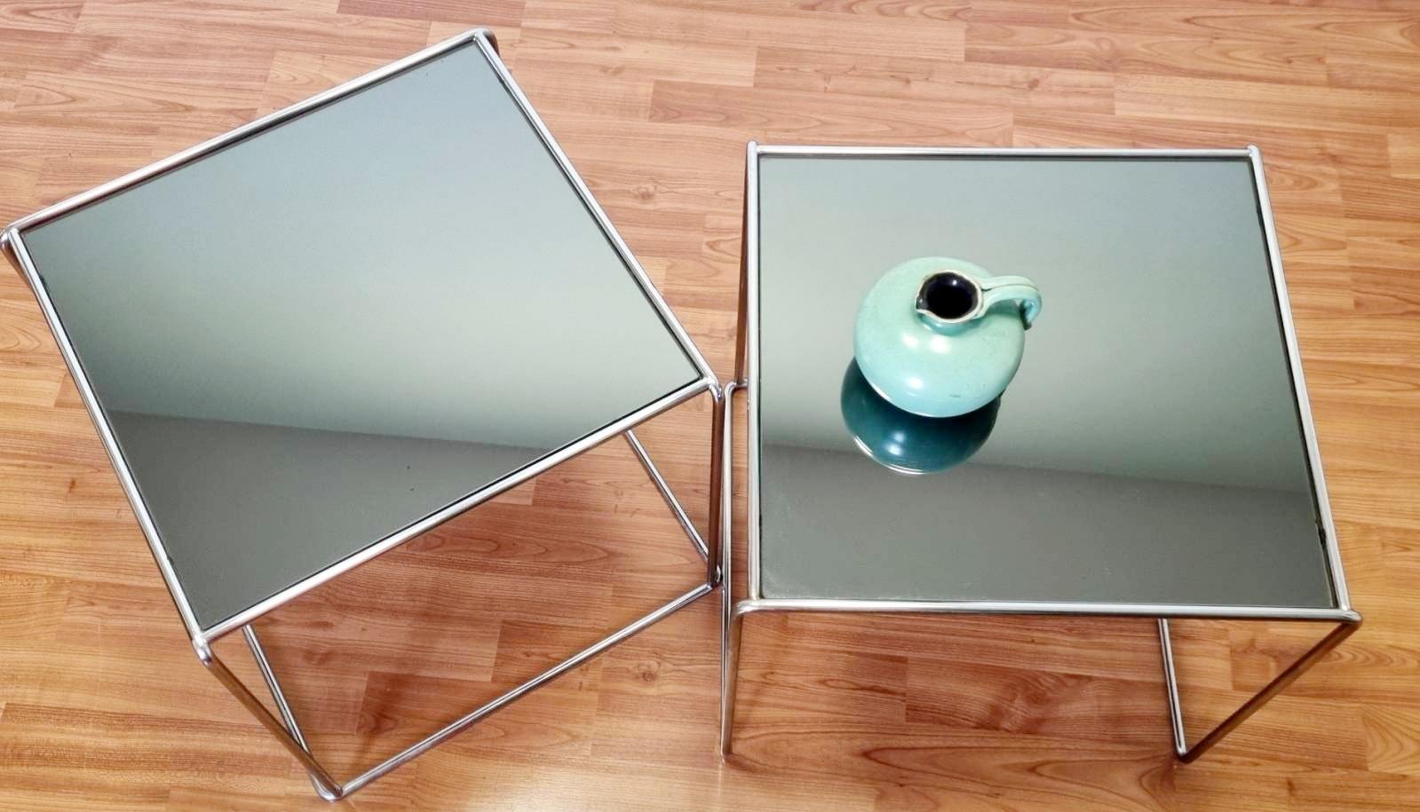 Italian Modern Pair of Bauhaus Style Mirrored Side Tables, Italy 70s 6