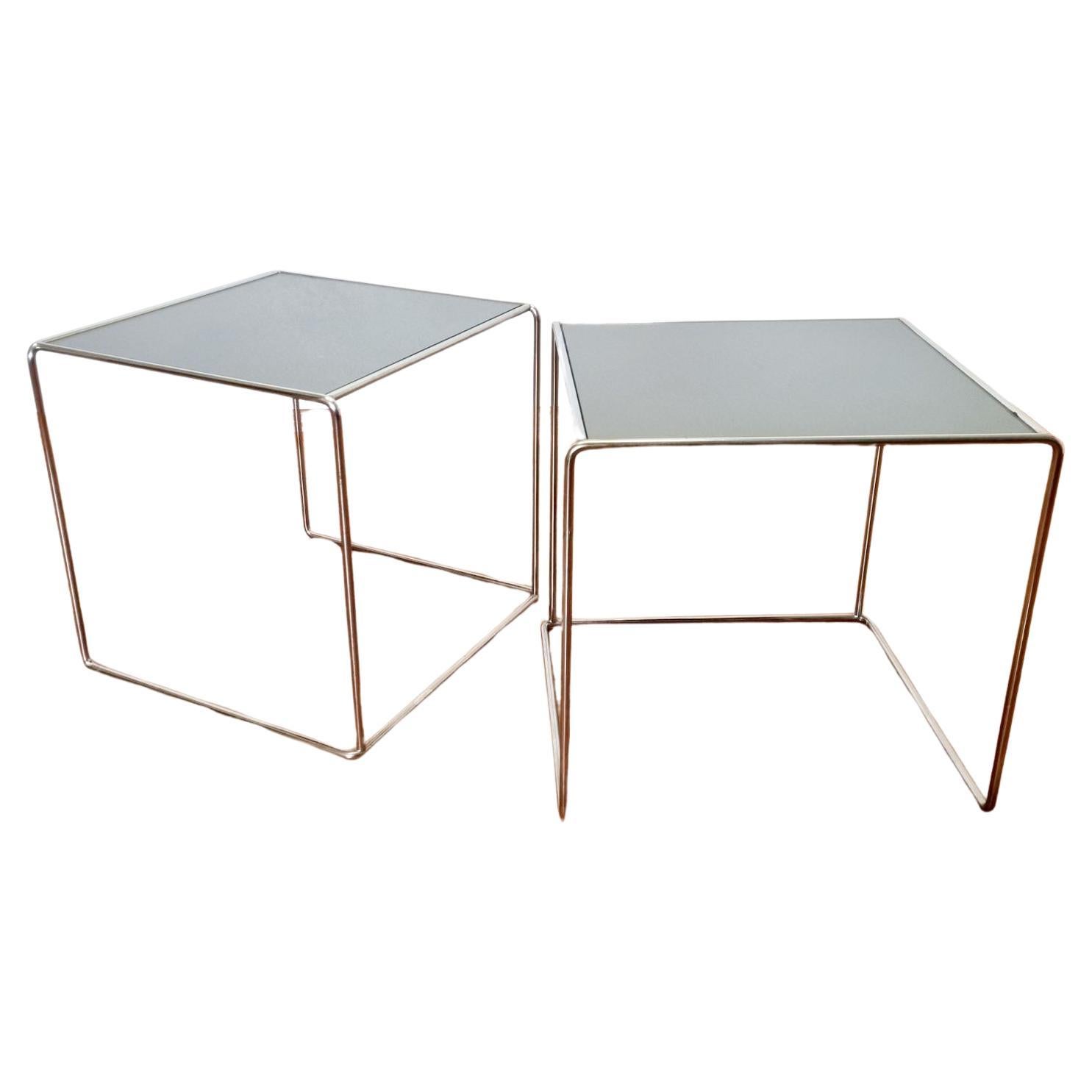 Italian Modern Pair of Bauhaus Style Mirrored Side Tables, Italy 70s