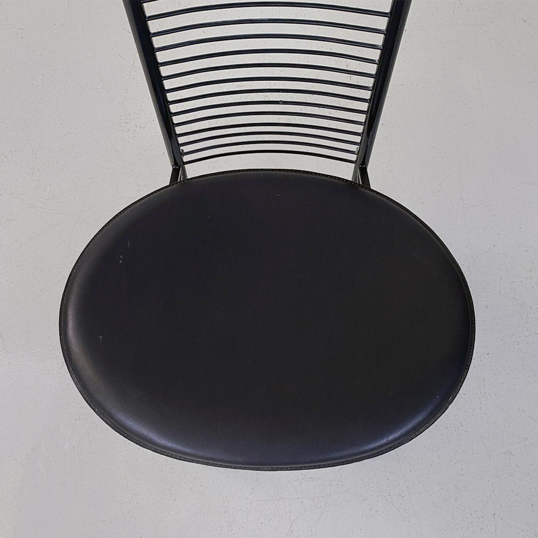 Italian Modern Pair of Black Metal and Leather Chairs with High Back, 1980s For Sale 10