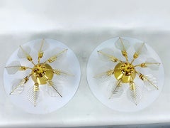 Italian Modern Pair of Brass Ceiling Lamps by Zero Quattro, 1970s