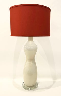 Italian Modern Pair of Cream Ivory Gold Silhouette Lamps with Terracotta Shades