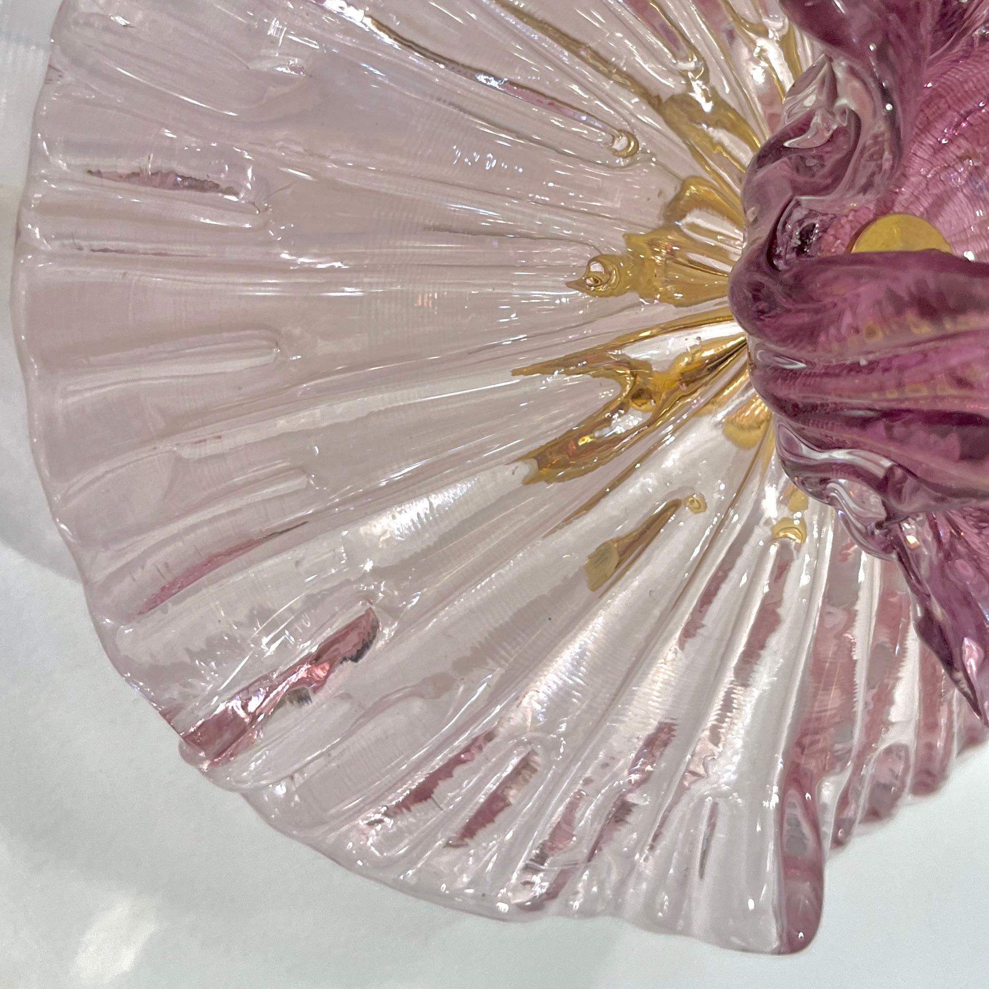 Coppia moderna di lampade da parete con rami di fiori in vetro di Murano rosa ametista in vendita 5