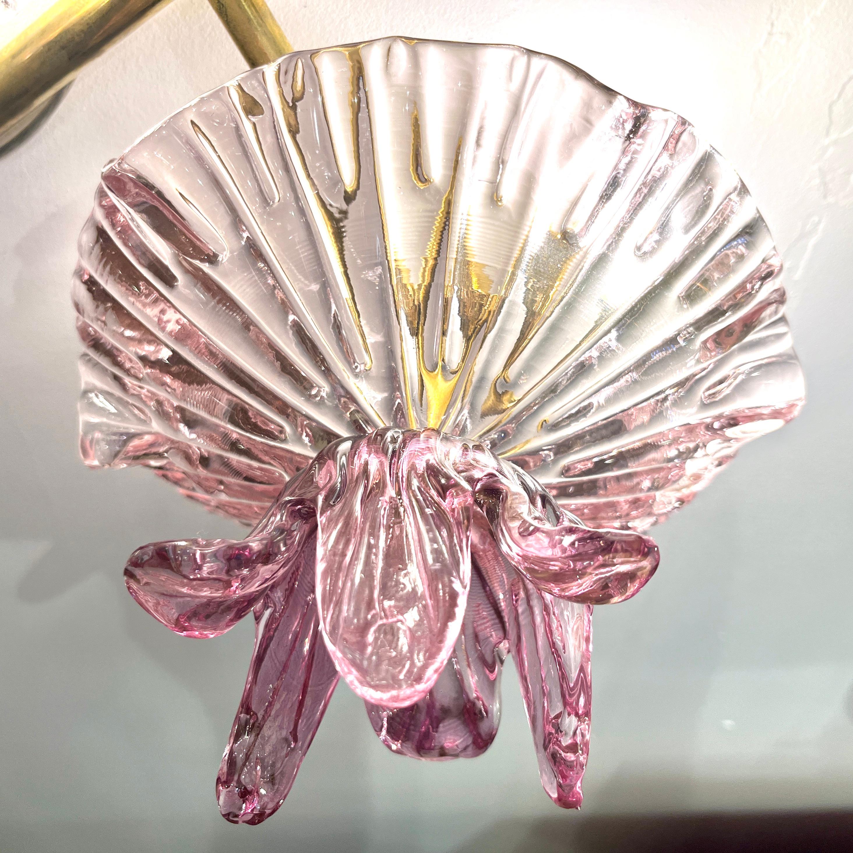 Italian Modern Pair of Pink Amethyst Murano Glass Flower Branch Wall Sconces For Sale 9