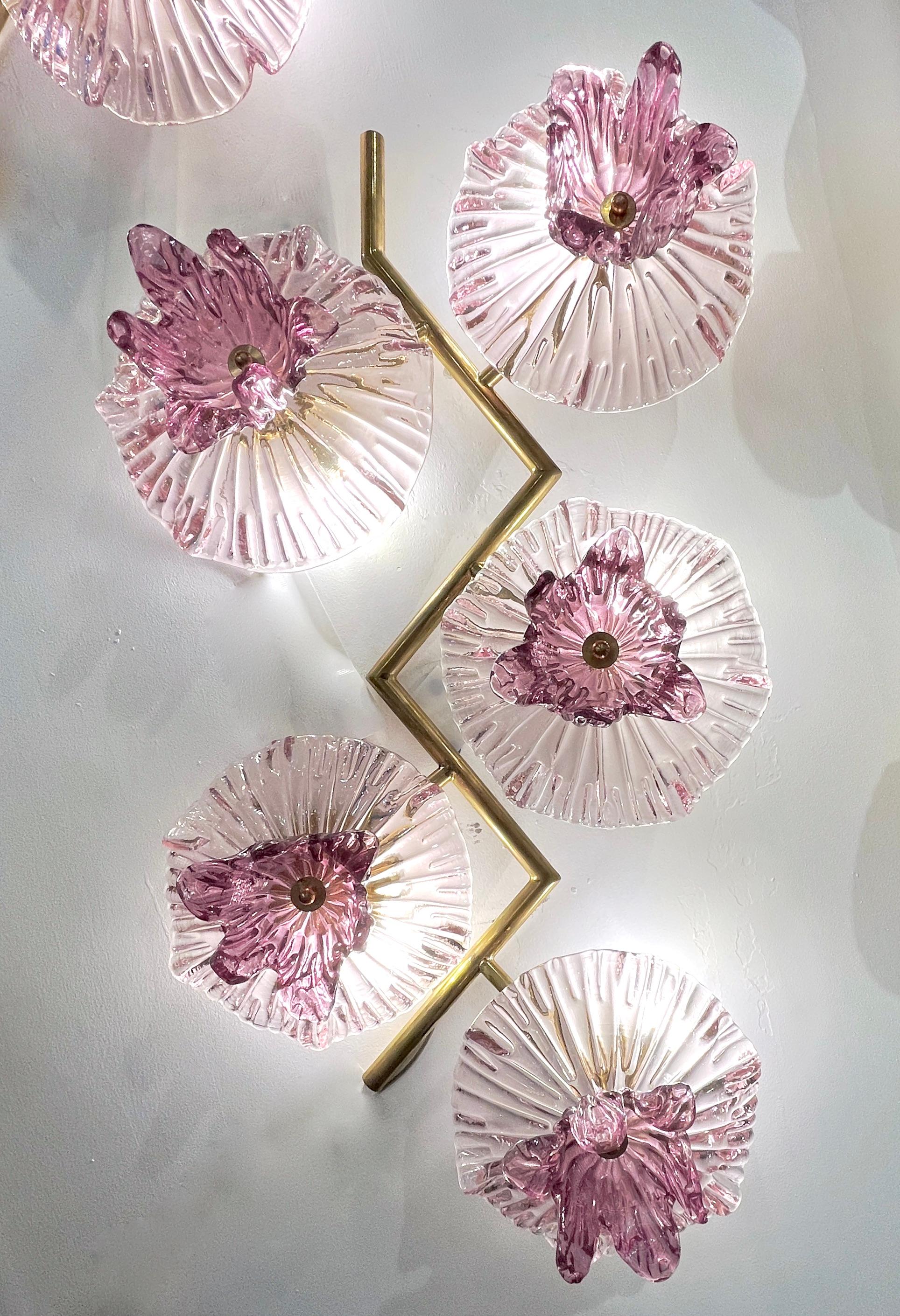 Pareja Moderna Italiana de Apliques de Cristal de Murano Rosa Amatista Flor de Rama en venta 10