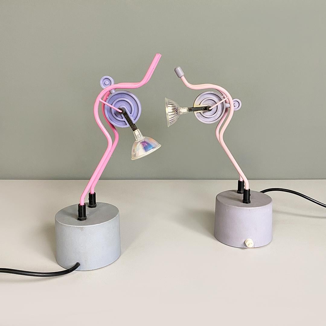 Late 20th Century Italian Modern Pair of Pink Metal Sculpture Table Lamps, 1980s For Sale
