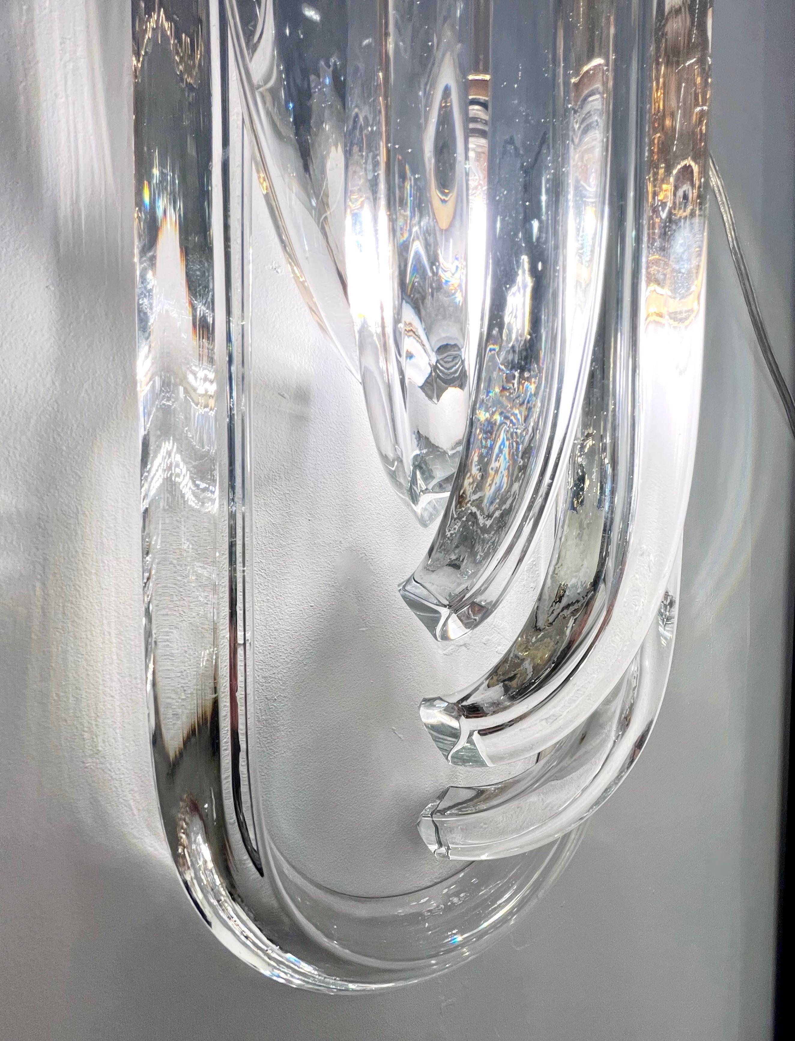 Italian Modern Pair of Translucent Crystal Murano Glass Brass Curved Sconces For Sale 4