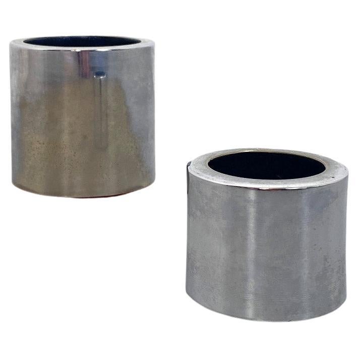 Italian Modern Pair of Two Different Size Metal Cylindrical Ashtray, 1970s For Sale