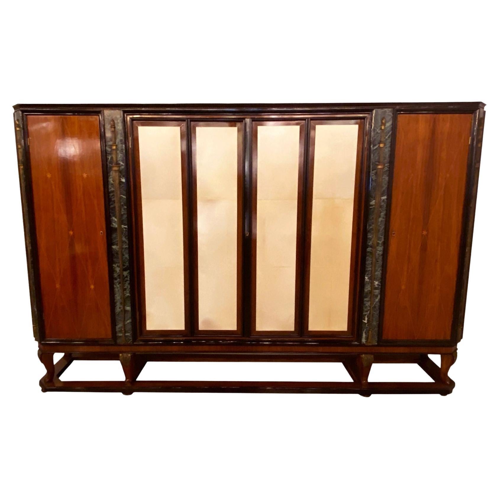 Italian Modern Palisander and Marble Bookcase, Attributed to Paolo Buffa For Sale