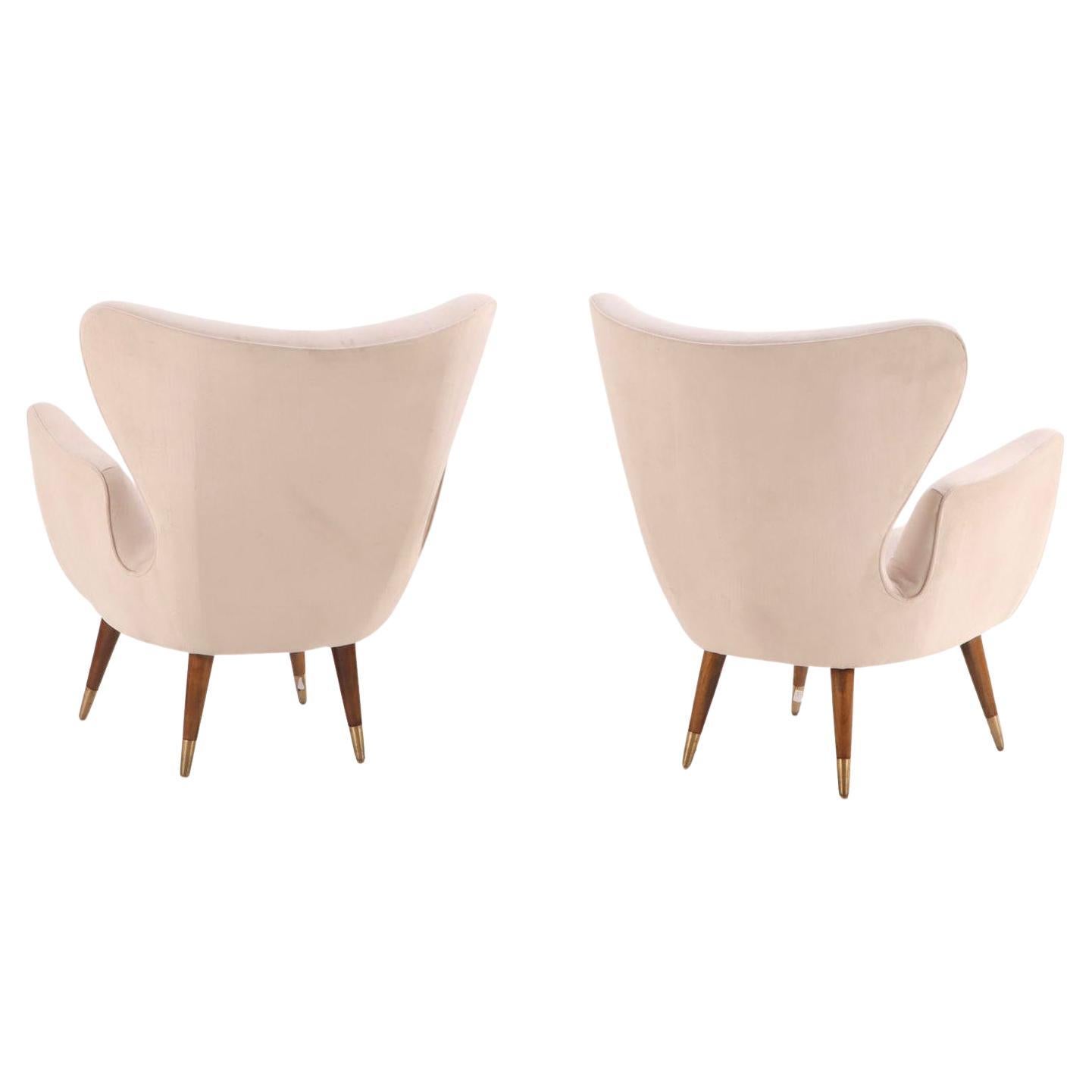 20th Century Italian Modern Paola Buffa Style Wingback Lounge Chairs - A Pair