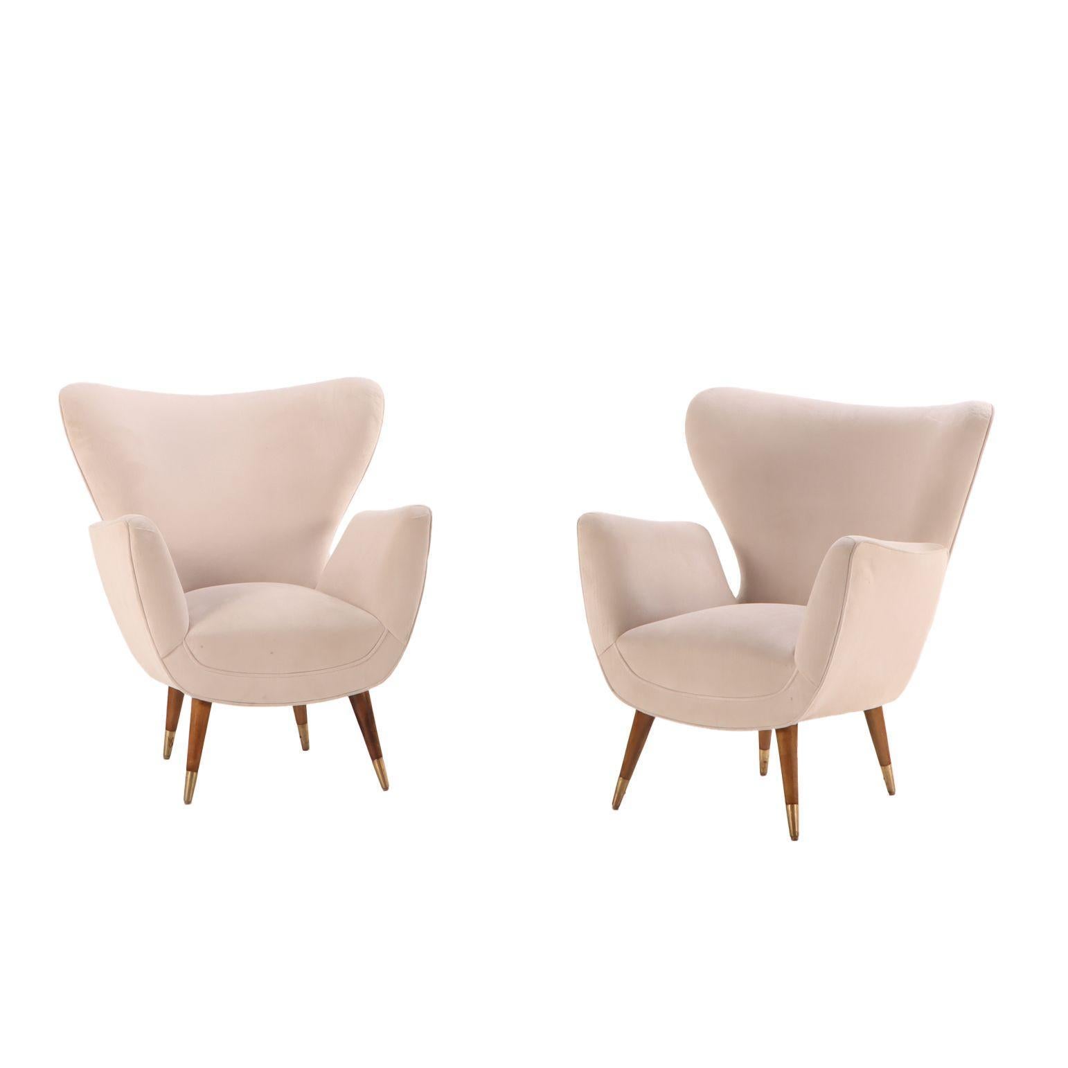 Textile Italian Modern Paola Buffa Style Wingback Lounge Chairs - A Pair