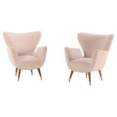 Italian Modern Paola Buffa Style Wingback Lounge Chairs - A Pair