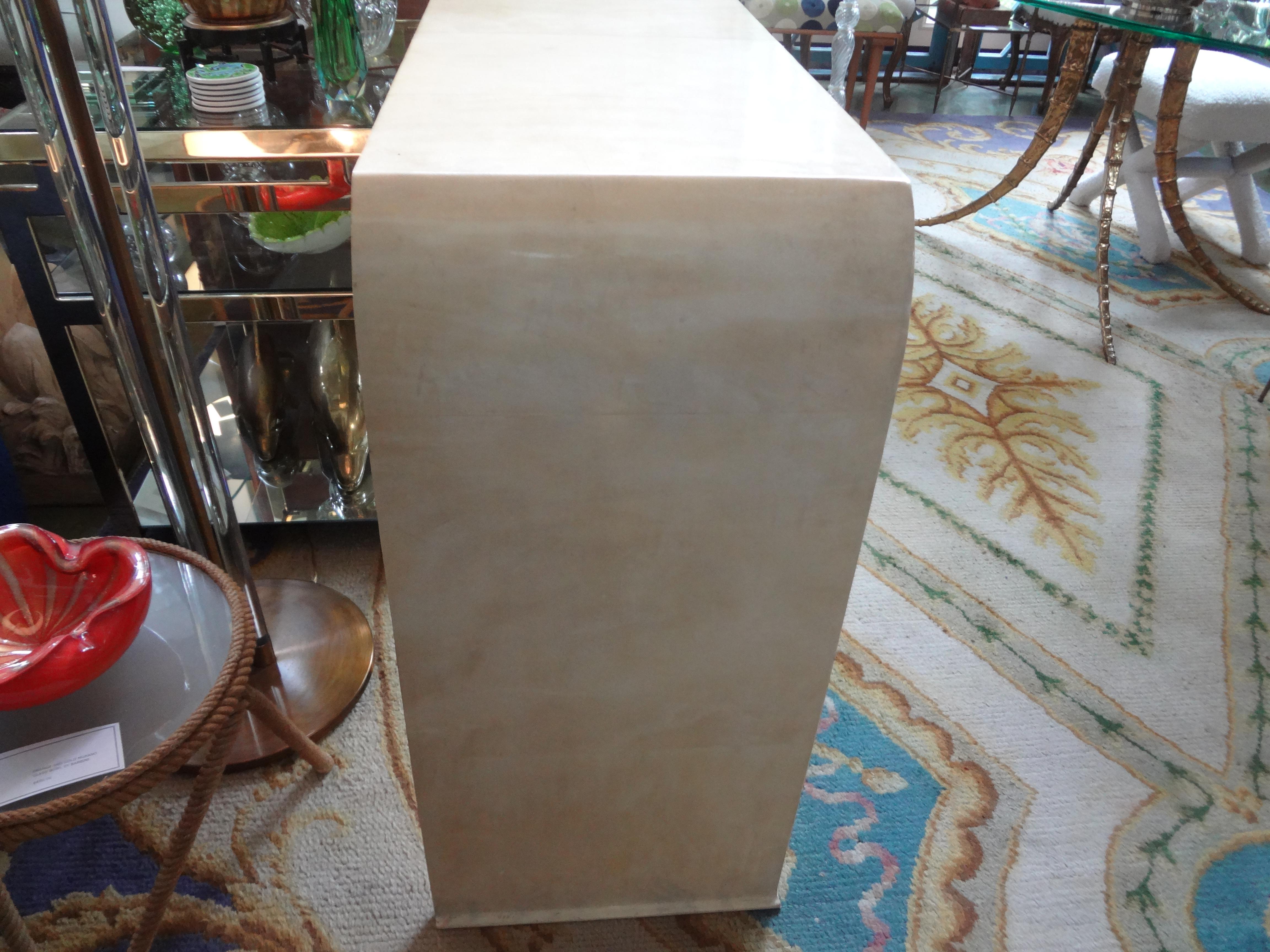 Wood Italian Modern Parchment Console Table For Sale
