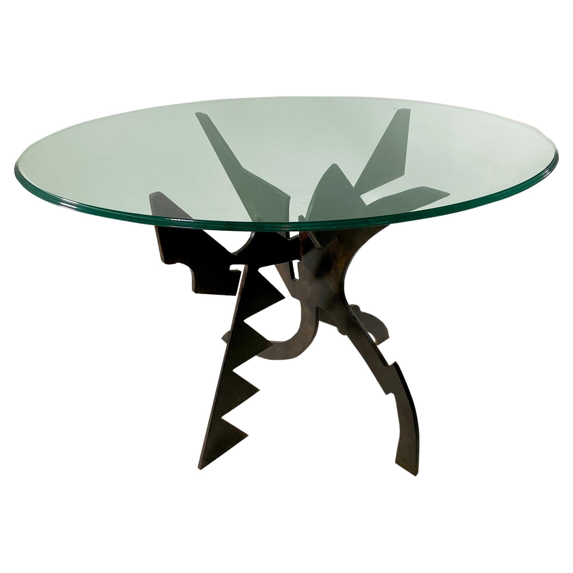 Italian Modern Patinated Bronze and Glass Cafe Table, Pucci de Rossi For Sale