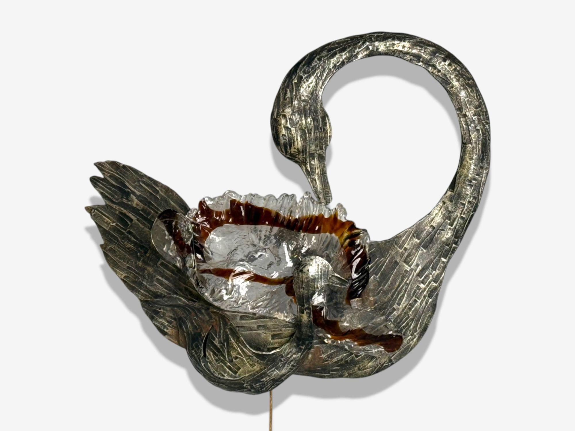 Italian Modern, Patinated Metal, Art Glass, Large Wall Sconce, Italy, 1960s In Good Condition For Sale In Manhasset, NY