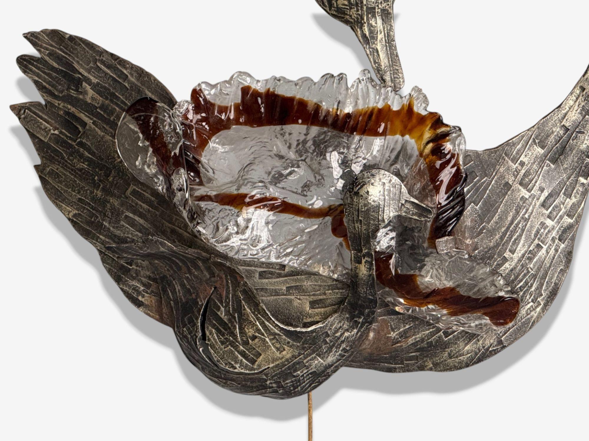 Mid-20th Century Italian Modern, Patinated Metal, Art Glass, Large Wall Sconce, Italy, 1960s For Sale