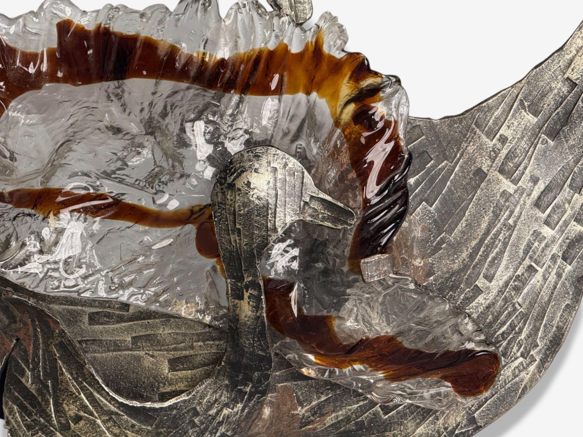Italian Modern, Patinated Metal, Art Glass, Large Wall Sconce, Italy, 1960s For Sale 2