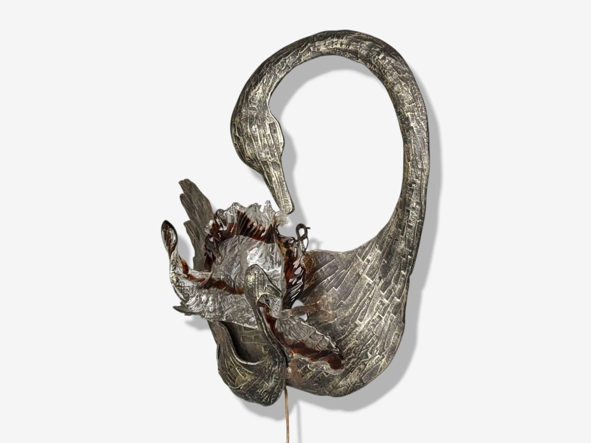 Italian Modern, Patinated Metal, Art Glass, Large Wall Sconce, Italy, 1960s For Sale 3