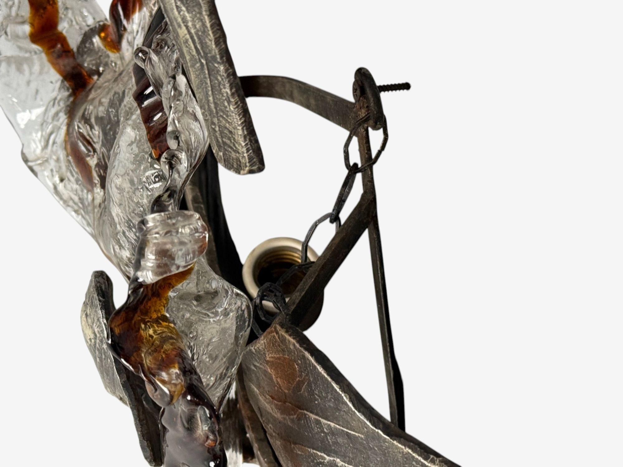 Italian Modern, Patinated Metal, Art Glass, Large Wall Sconce, Italy, 1960s For Sale 4