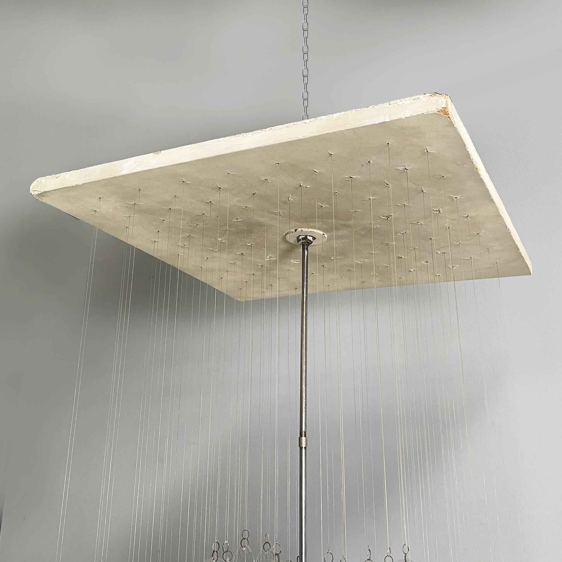Italian modern pendant chandelier in glass, aluminum and white wood, 1970s in vendita 10