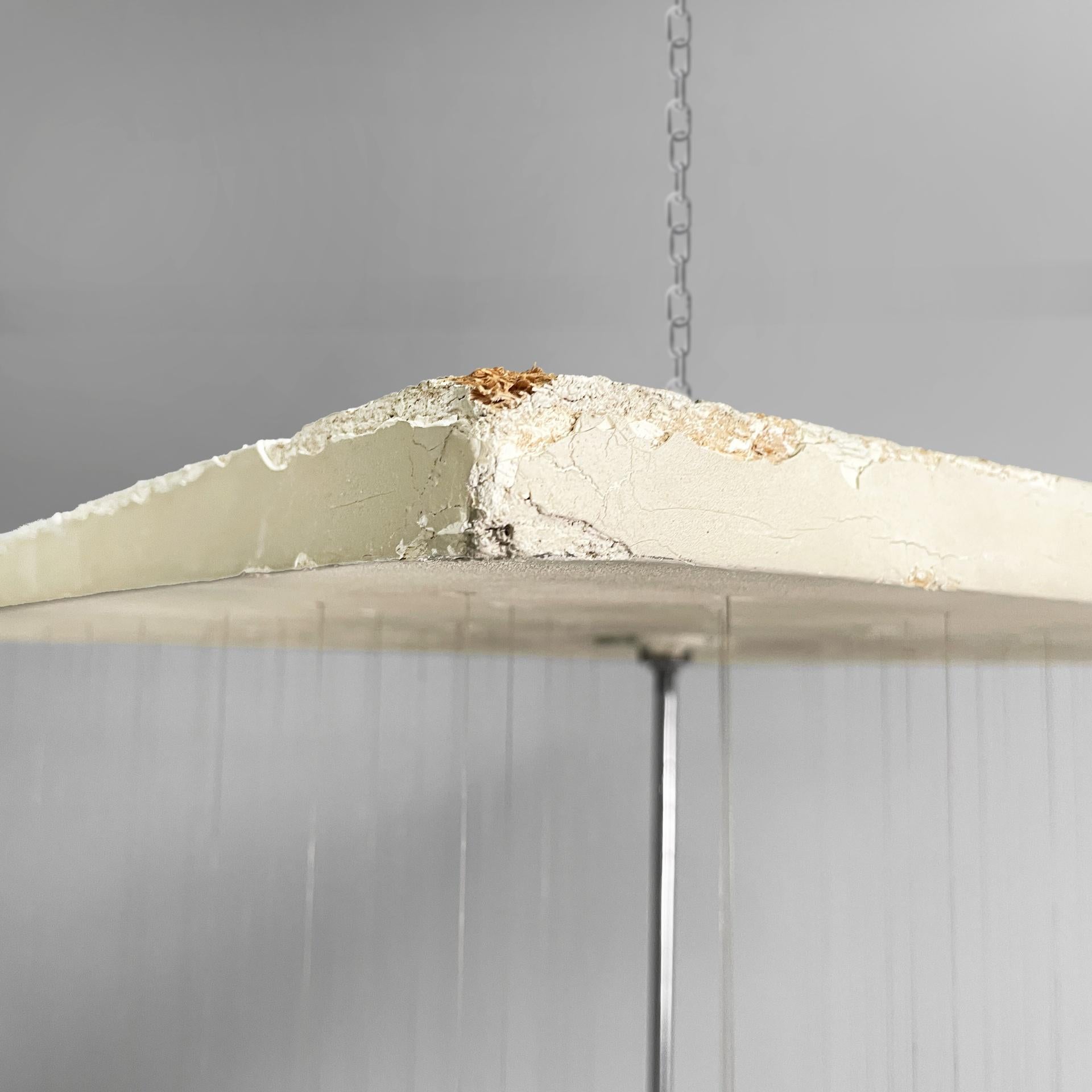 Italian modern pendant chandelier in glass, aluminum and white wood, 1970s in vendita 11