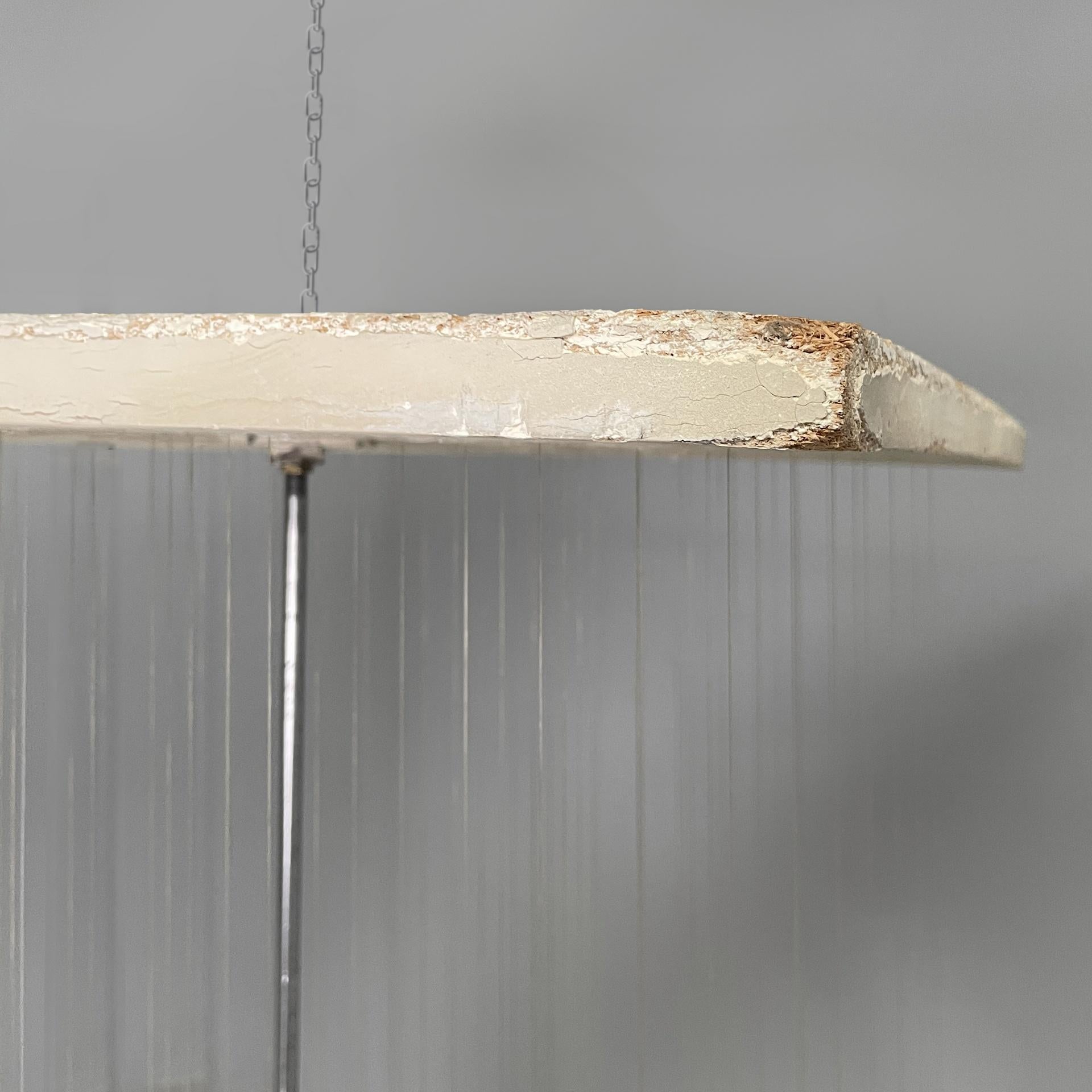 Italian modern pendant chandelier in glass, aluminum and white wood, 1970s in vendita 13