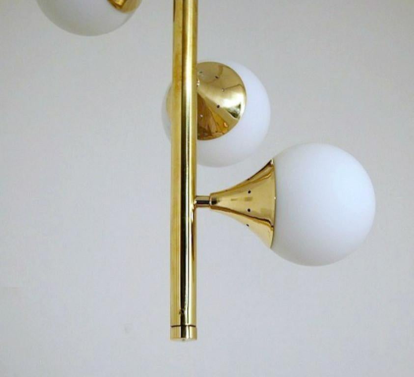 Mid-Century Modern Italian Modern Pendant in Brass and Opaline Glass by Fabio Ltd For Sale