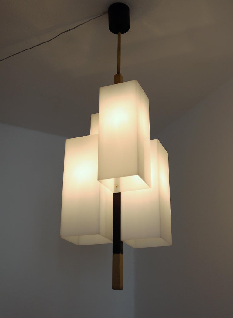 Italian Modern Pendant Light in Acrylic and Brass by Stilux Milano, 1970s For Sale 4