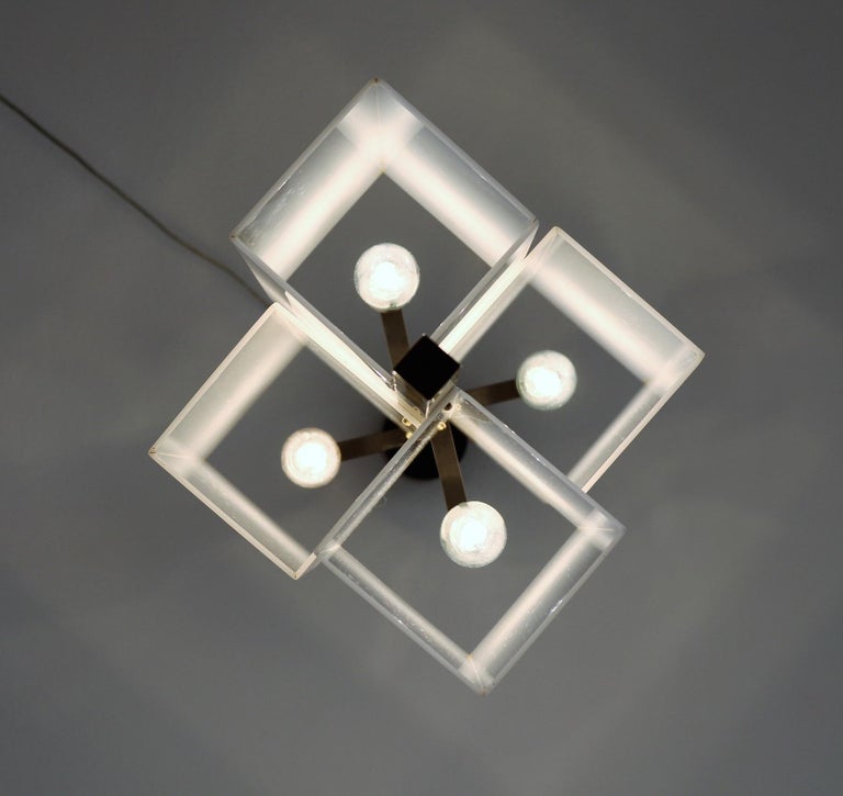 Italian Modern Pendant Light in Acrylic and Brass by Stilux Milano, 1970s For Sale 5