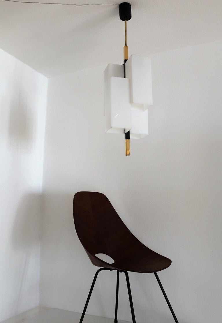 Italian Modern Pendant Light in Acrylic and Brass by Stilux Milano, 1970s For Sale 7