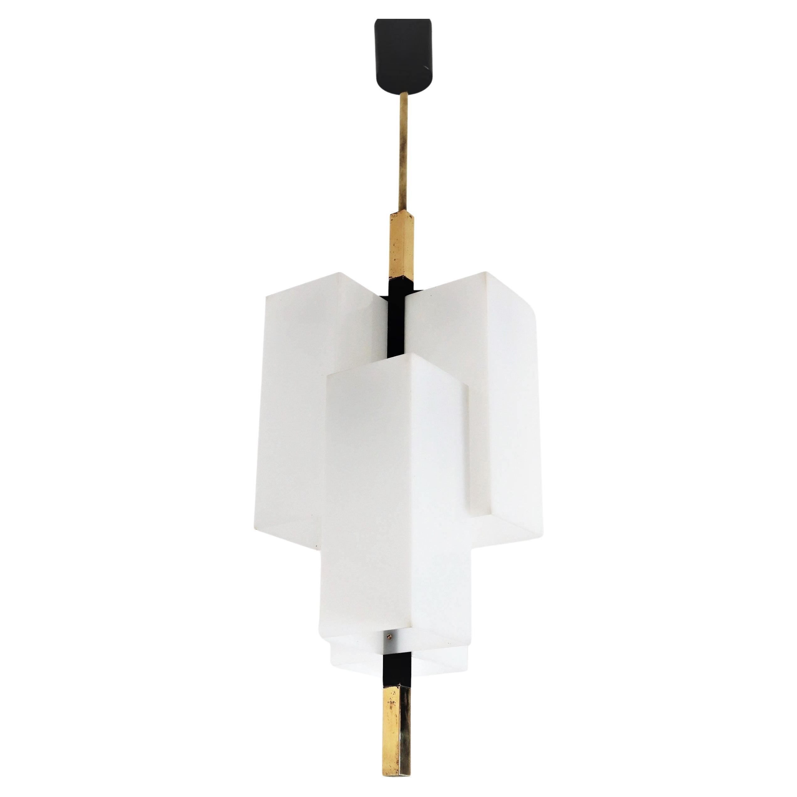 Italian Modern Pendant Light in Acrylic and Brass by Stilux Milano, 1970s