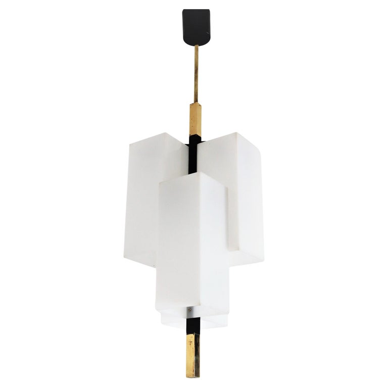 Italian Modern Pendant Light in Acrylic and Brass by Stilux Milano, 1970s For Sale