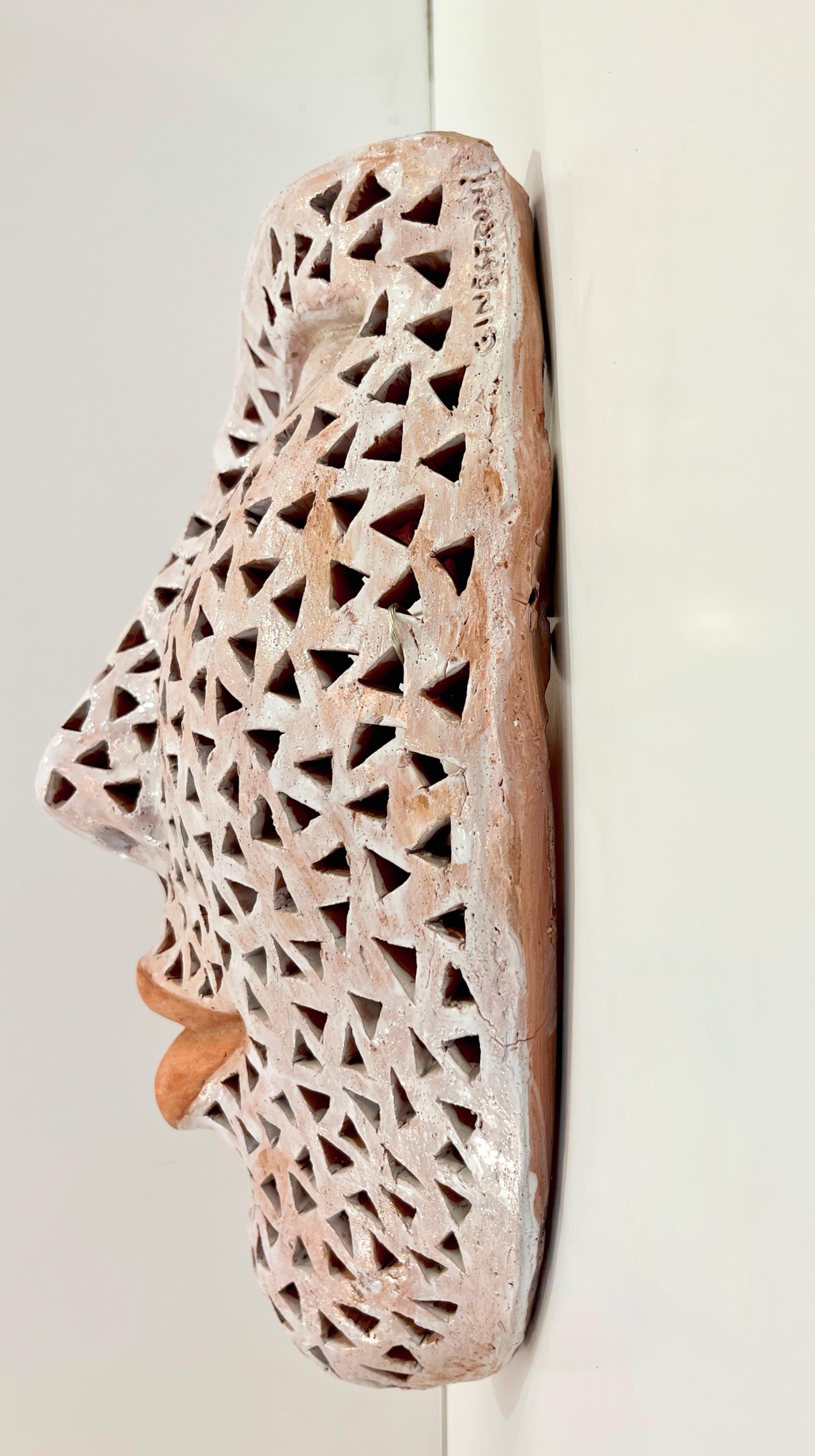 Organic Modern Italian Modern Perforated White Enameled Terracotta Wall Sculpture by Ginestroni