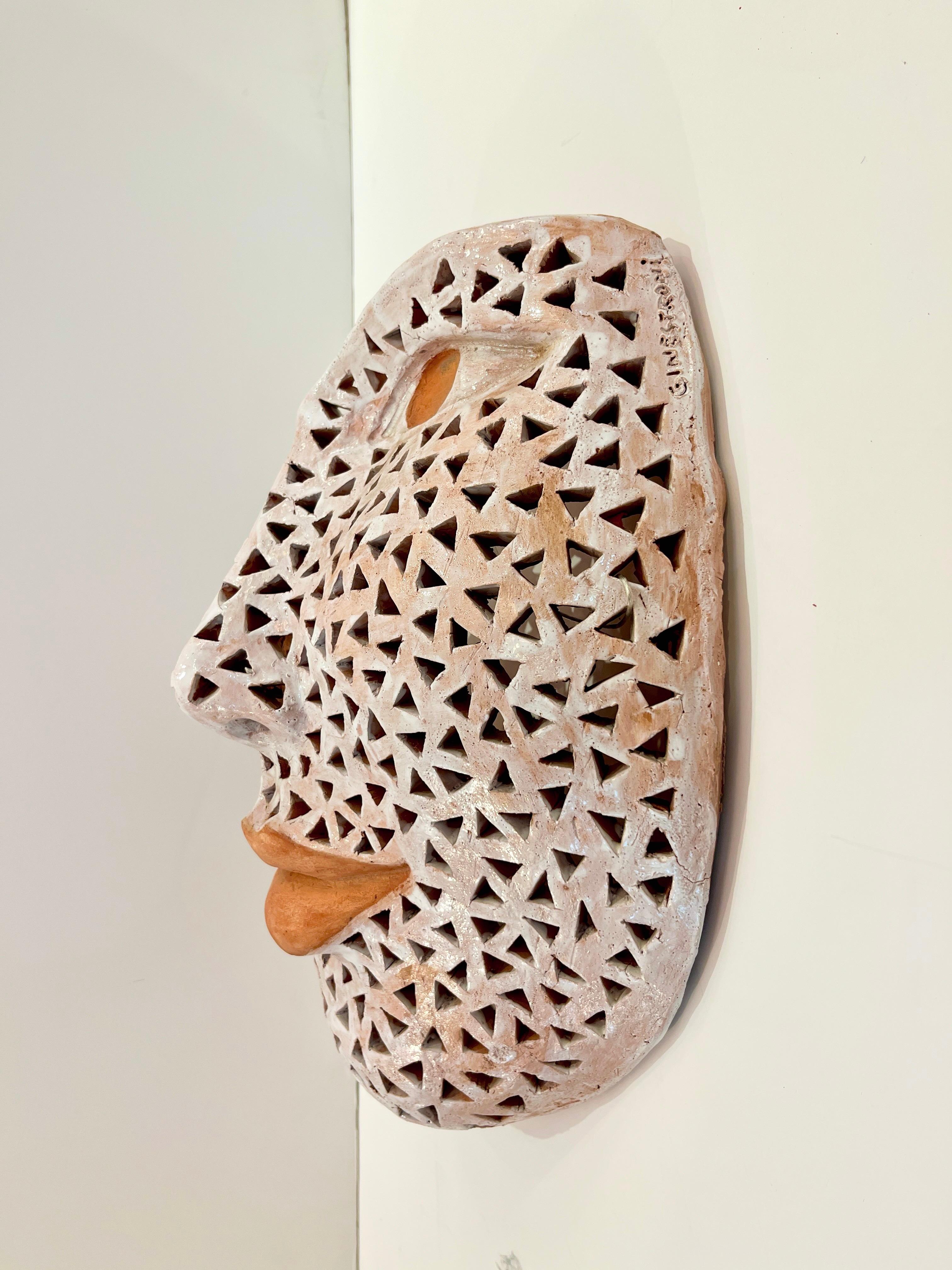 Hand-Crafted Italian Modern Perforated White Enameled Terracotta Wall Sculpture by Ginestroni For Sale
