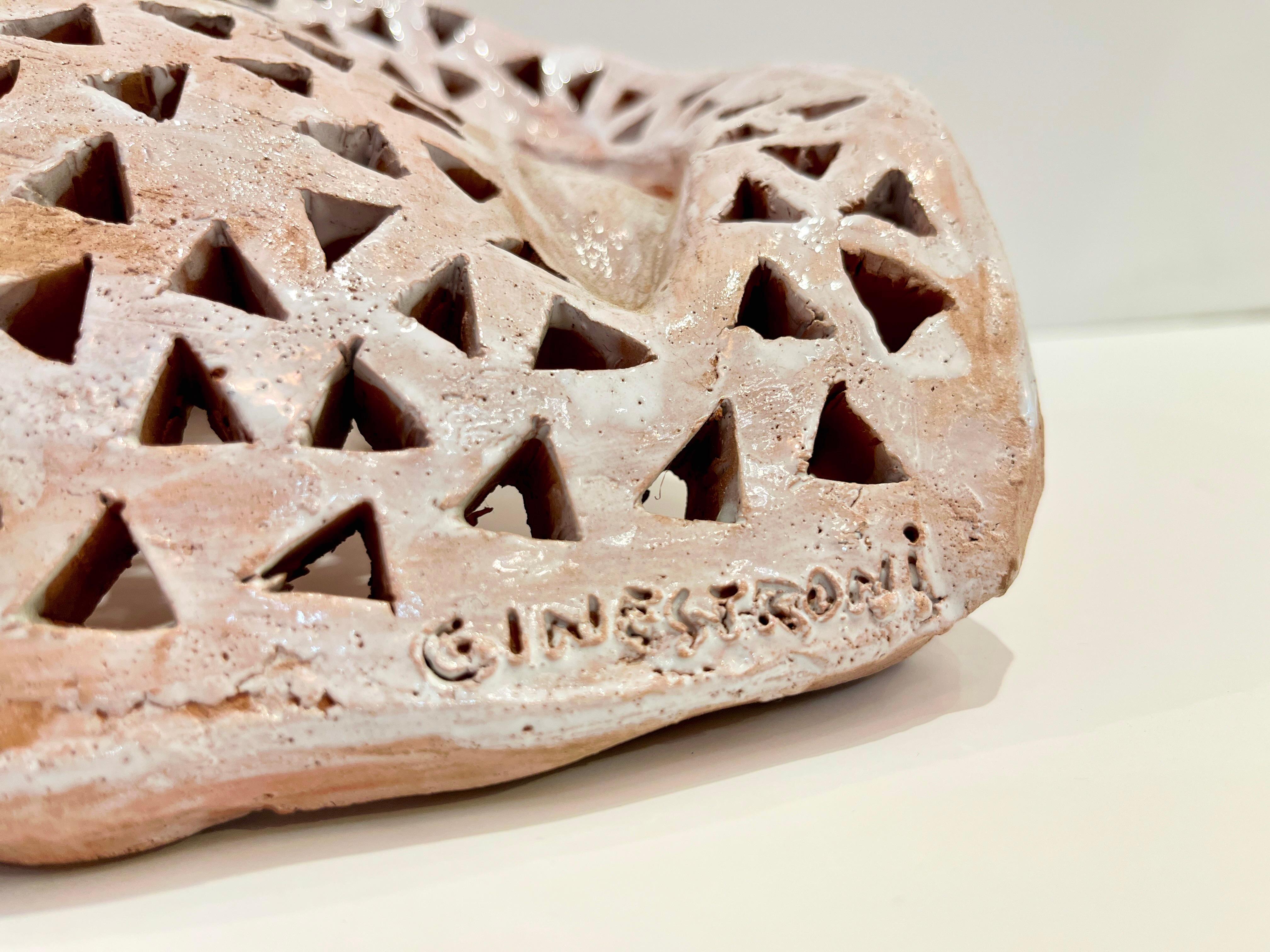 Contemporary Italian Modern Perforated White Enameled Terracotta Wall Sculpture by Ginestroni