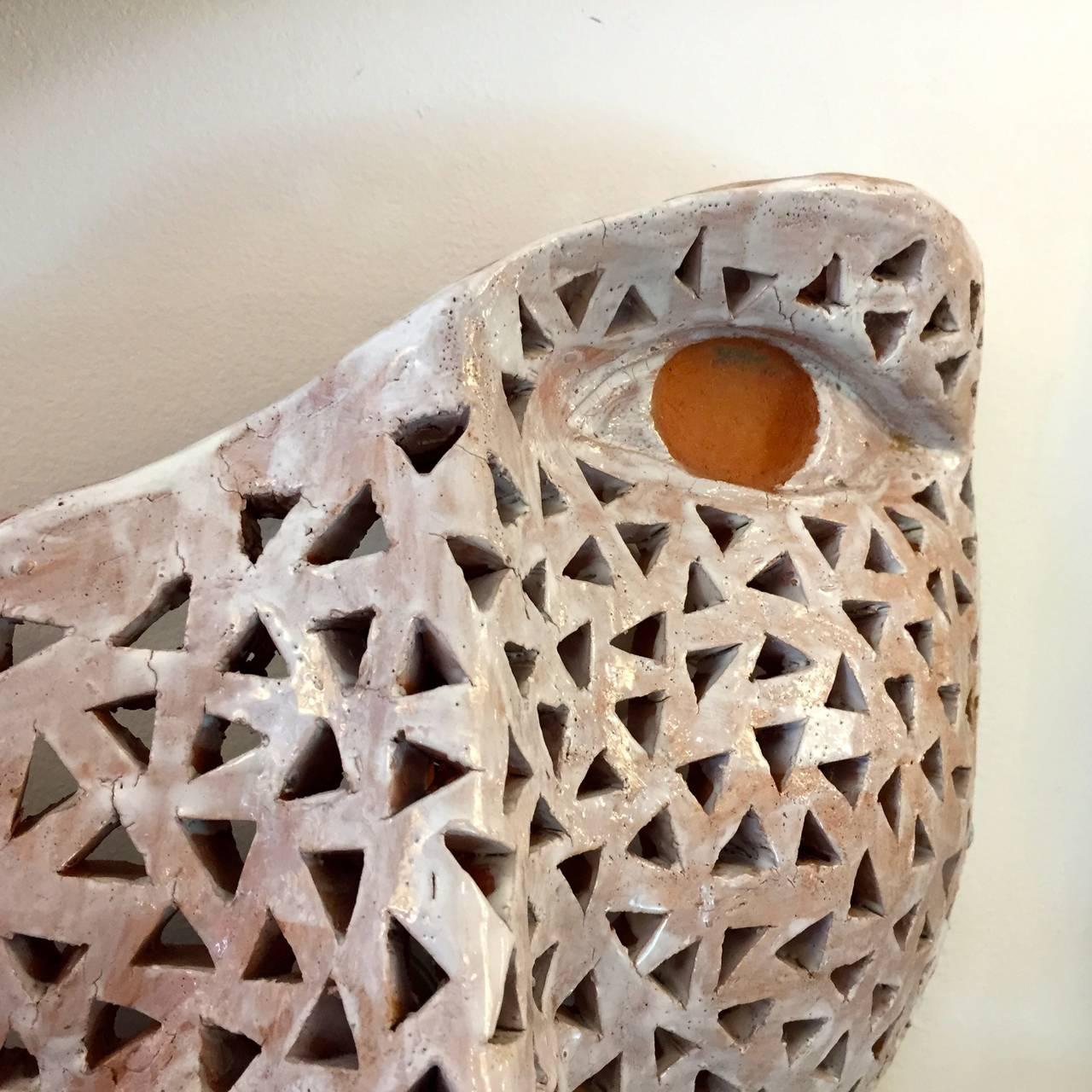Italian Modern Perforated White Enameled Terracotta Wall Sculpture by Ginestroni 2