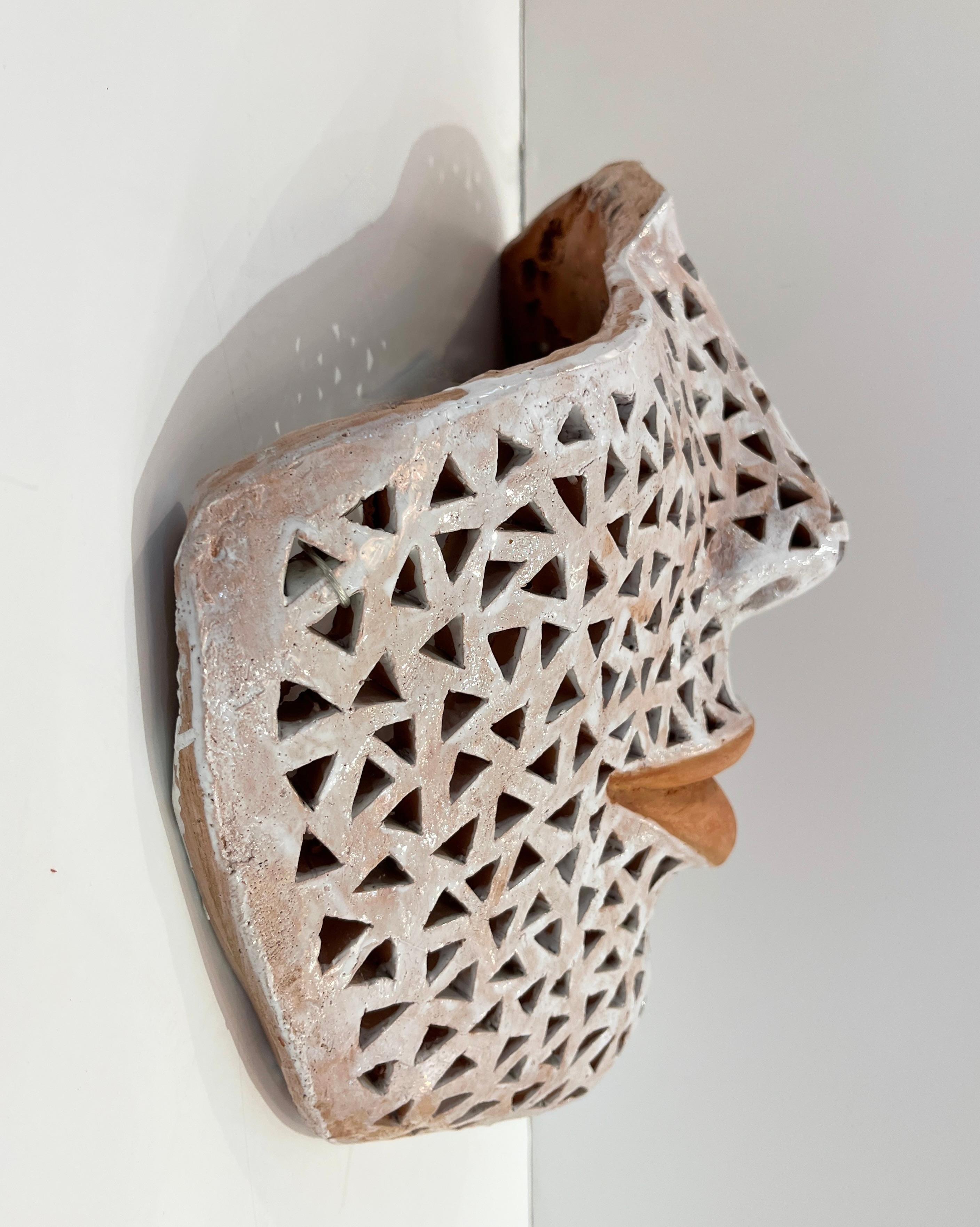 Italian Modern Perforated White Enameled Terracotta Wall Sculpture by Ginestroni 1