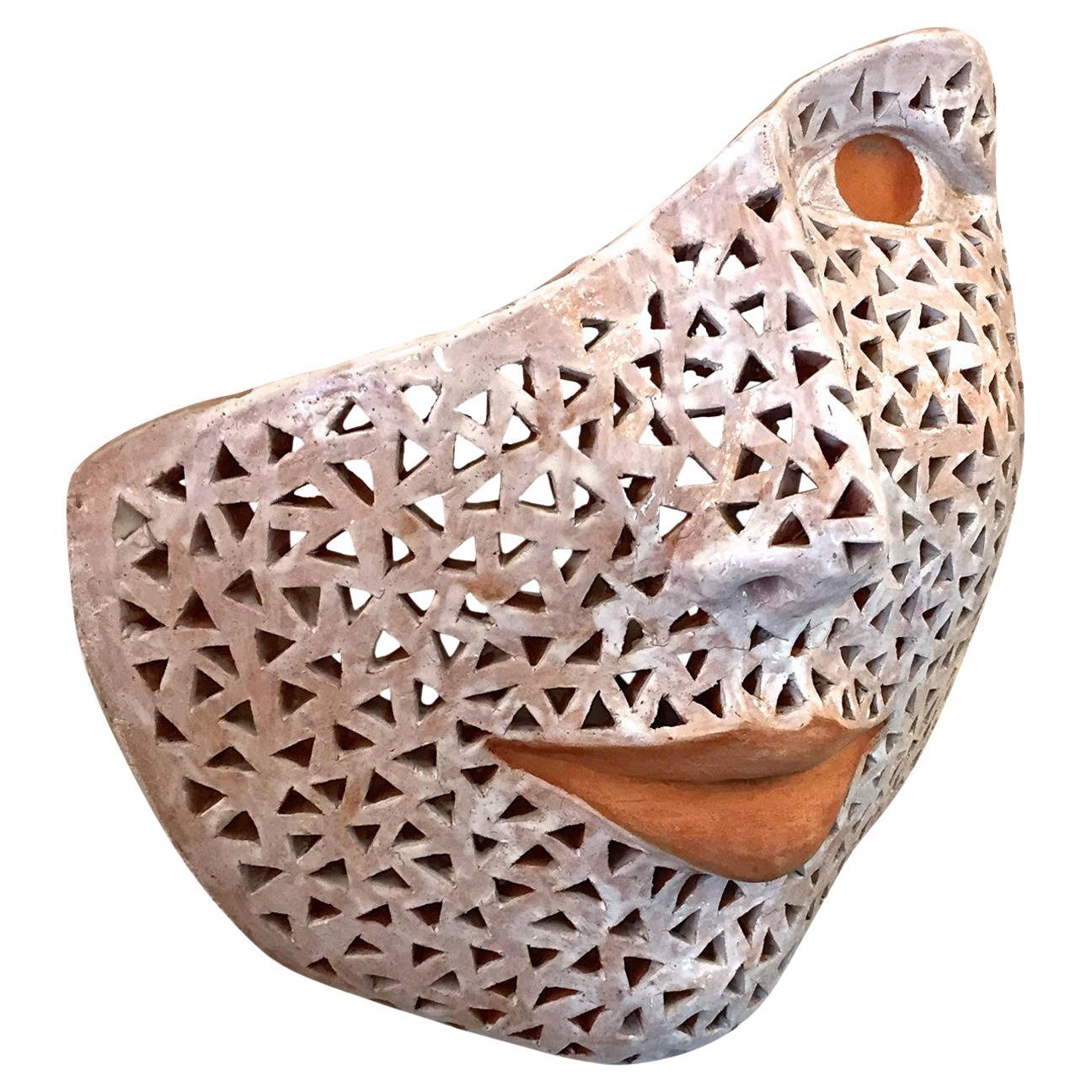 Italian Modern Perforated White Enameled Terracotta Wall Sculpture by Ginestroni For Sale