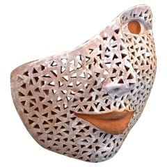 Italian Modern Perforated White Enameled Terracotta Wall Sculpture by Ginestroni